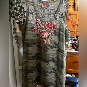 Johnny Was Floral Embroidered Camouflage dress..